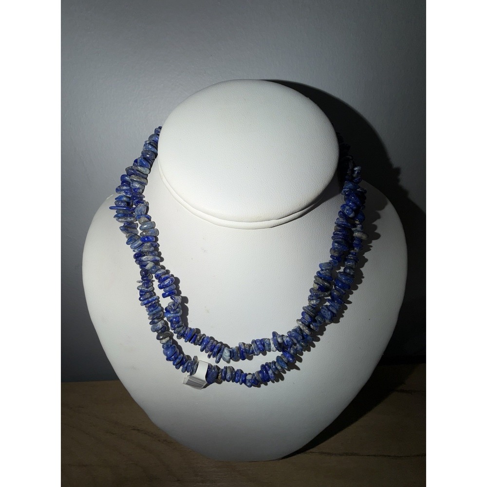 Vintage Blue Lapis‎ Lazuli Chip Bead Necklace Single Strand Wrap Around